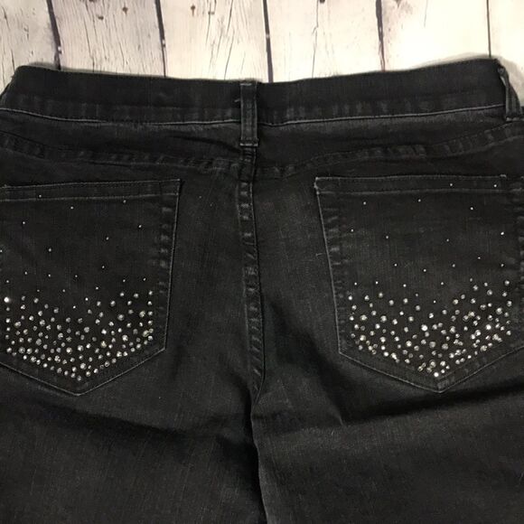 Ny&C Low-rise flare Black denim with rhinestones on the back pockets Stretcy EUC - Picture 3 of 5